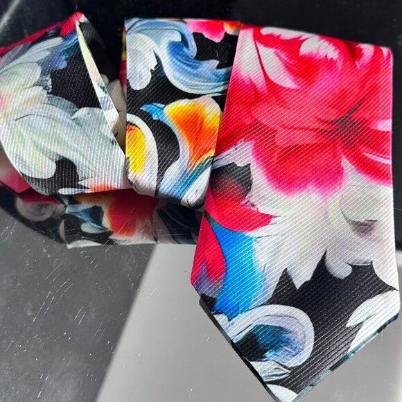 Baroque Floral Tie Retro Designer Menswear Tie Necktie Black Pink Rococo - Picture 5 of 7